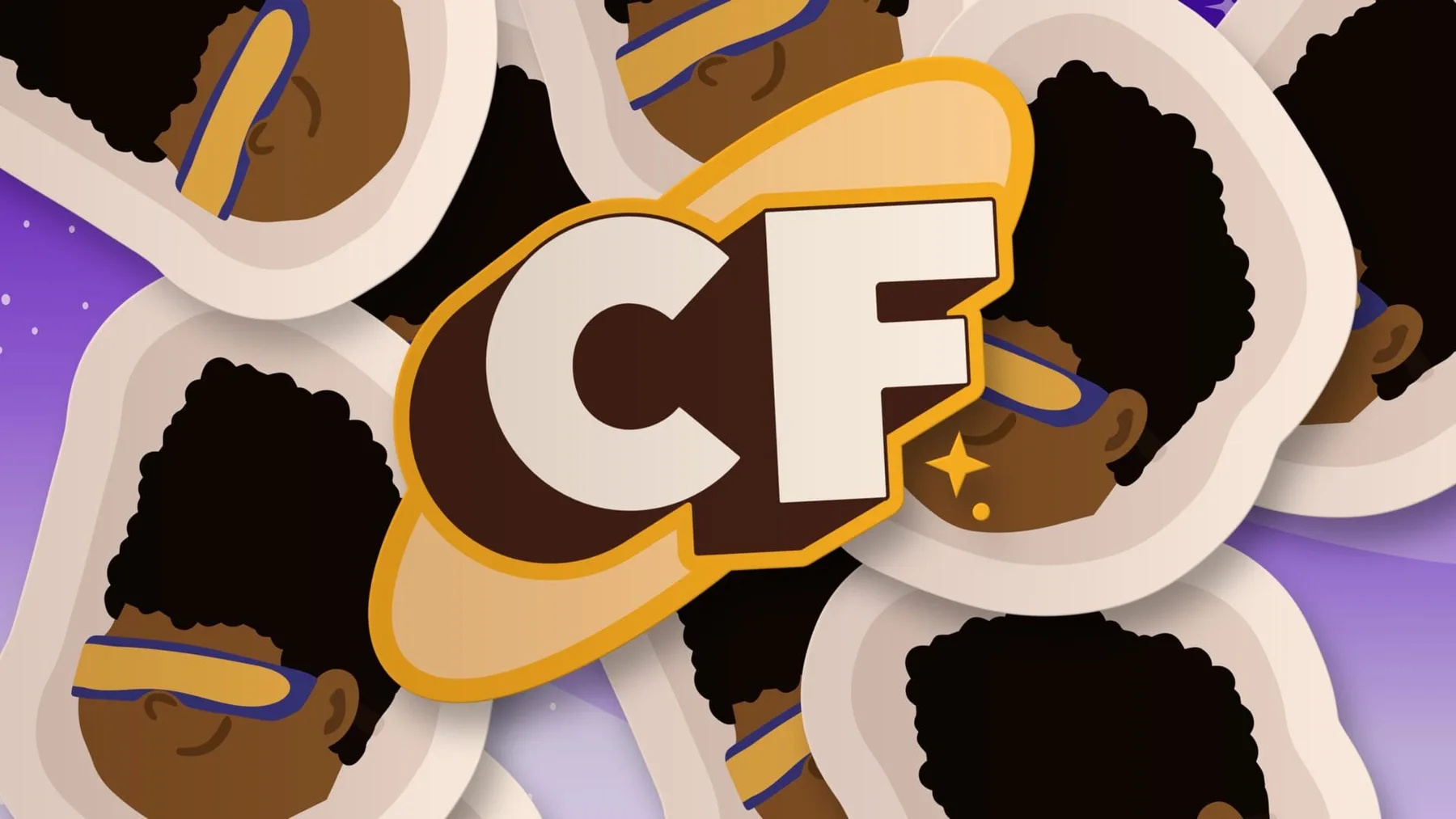 CocoFro orbit mark over repeated illustrated astronaut stickers